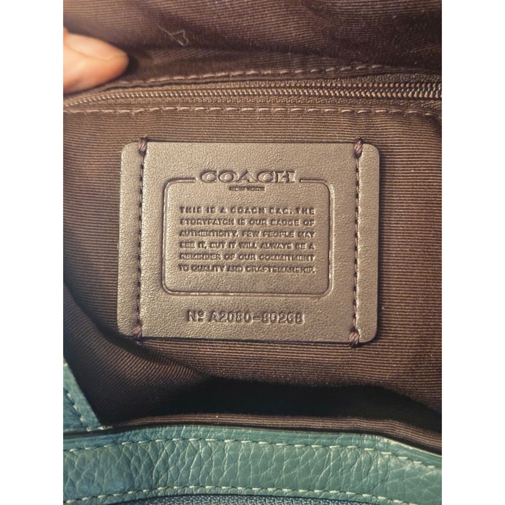 Coach Pebbled Leather Hobo Bag Teal Blue Shoulder Bag Triple Compartment - Picture 12 of 13